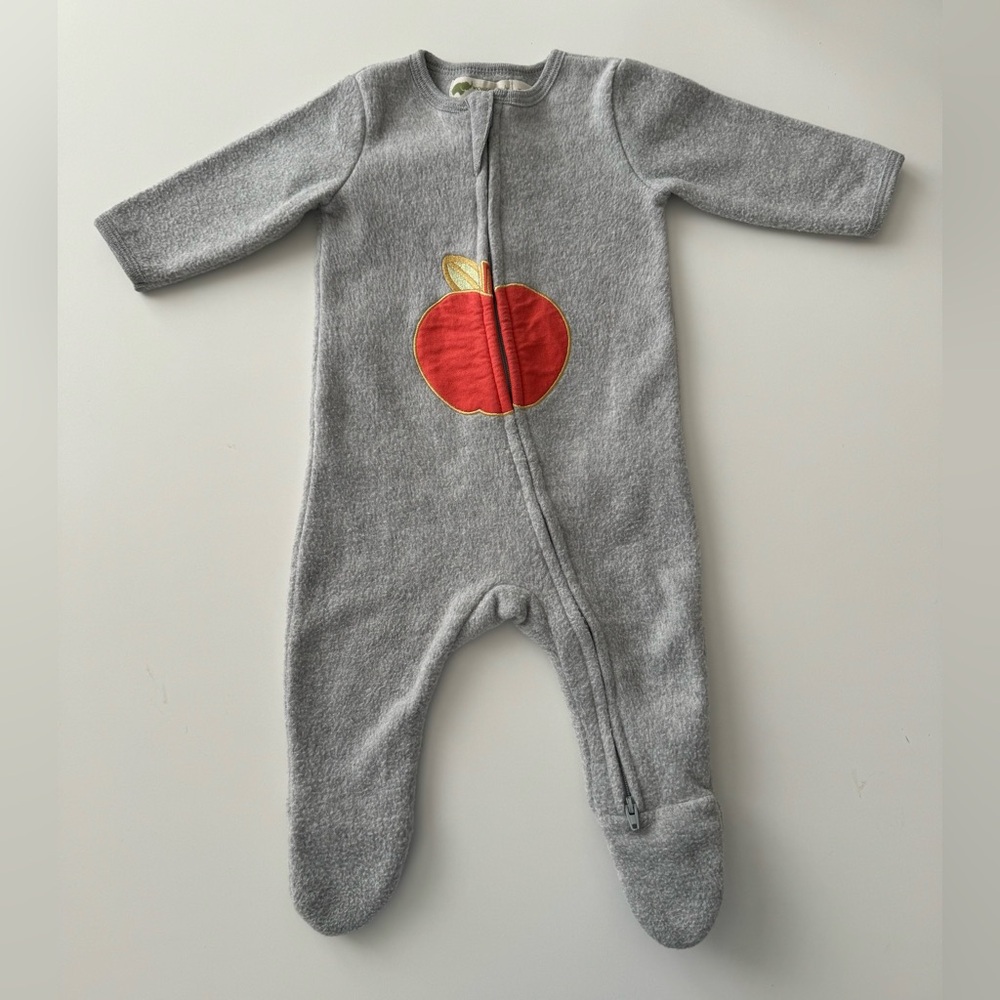 Monica + Andy gray fleece apple double zipper one-piece footie